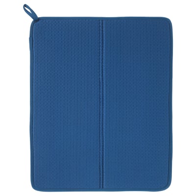 NYSKÖLJD blue drying mat, rectangular with loop, recycled polyester, polyurethane foam filling.
