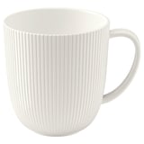 OFANTLIGT white mug, elegant vertical lines, sturdy, feldspar porcelain.