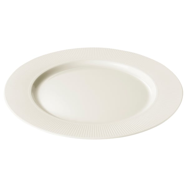 OFANTLIGT plate, white, round, porcelain, textured edge.