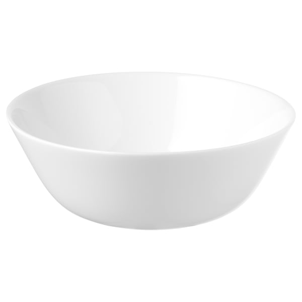 OFTAST white bowl: elegant, shiny glass, round shape, dishwasher/microwave safe.