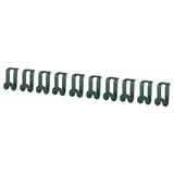 A set of 10 dark green plastic hanging connectors shaped like us, designed to maximize wardrobe space and organization.