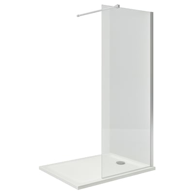 OPPEJEN white walk-in shower with anti-slip surface and low-profile tray.