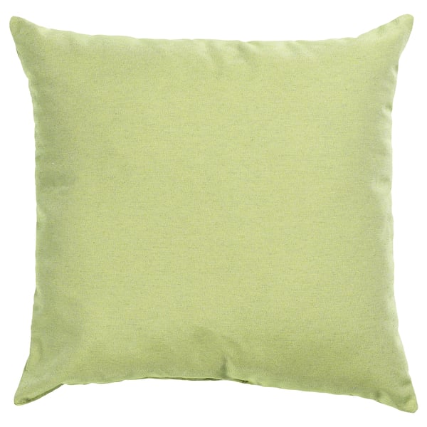 Green paradisebuske pillow. Square, textured. Linen blend. Natural, varied hues.