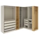 PAX Corner wardrobe, grey-beige grey-beige/oak effect, 231/196x201 cm