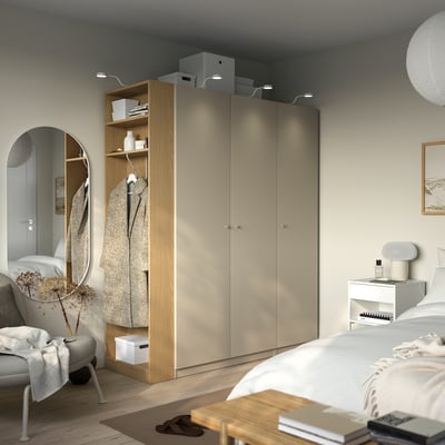 PAX / FORSAND Wardrobe combination, grey-beige grey-beige/oak effect, 170x60x201 cm