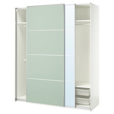 Ikea PAX wardrobe, white and glass doors, modern design.