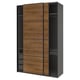 PAX / MEHAMN Wardrobe with sliding doors, dark grey black/double sided walnut, 150x66x236 cm