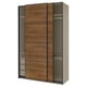 PAX / MEHAMN Wardrobe with sliding doors, grey-beige black/double sided walnut, 150x66x236 cm