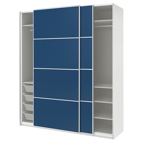 PAX / MEHAMN Wardrobe with sliding doors, white white/double sided blue, 200x66x236 cm