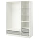 Option: A white PAX wardrobe system with an open closet and shelves, including mesh storage baskets.
