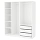White modular wardrobe set with shelves and drawers.