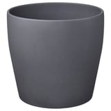 Dark gray round PERSILLADE planter, smooth texture, earthenware with pigmented powder coating.