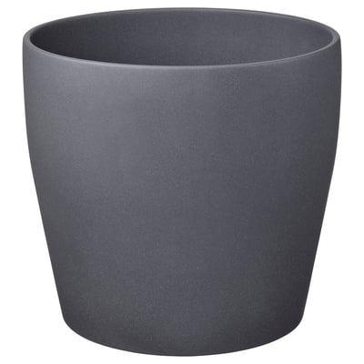 Dark gray round PERSILLADE planter, smooth texture, earthenware with pigmented powder coating.