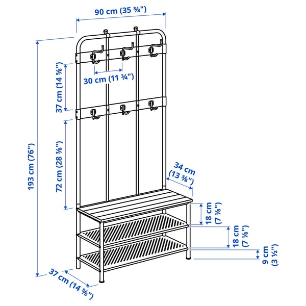 Illustration with measurements for the product: PINNIG.