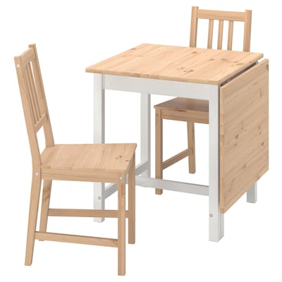 Wooden folding table and chairs set - light pine, simple, space-saving design.
