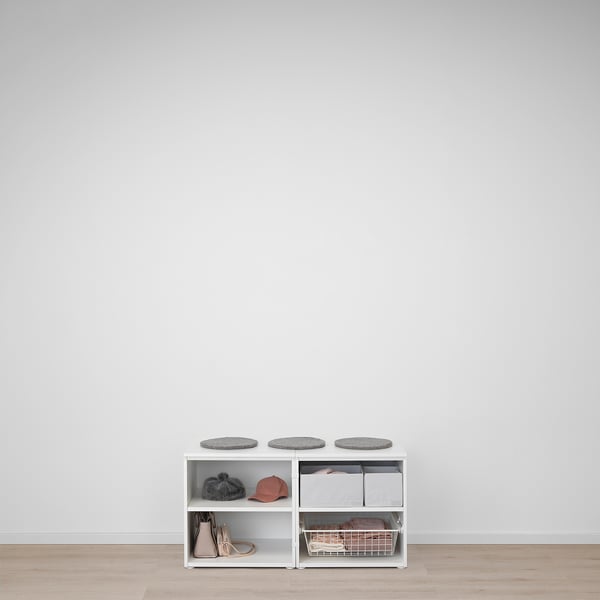 PLATSA storage & bench with cushions, entryway organization.
