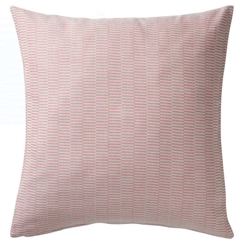 PLOMMONROS red/offwhite cushion, square, cotton, stripe pattern.