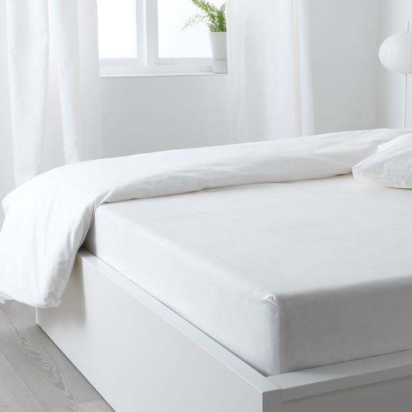 PUDERVIVA Fitted sheet, white, 160x200 cm