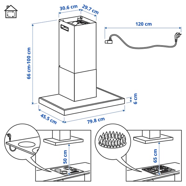 RÄFSEBO Wall mounted extractor hood, IKEA 500 stainless steel colour, 80 cm