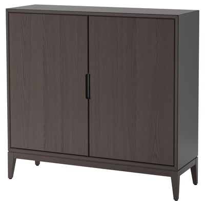 REGISSÖR cabinet, dark grey, wooden, rectangular, minimalist design with two doors.