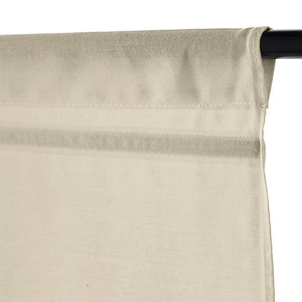 Beige RINGBLOMMA linen-look roman blind with magnetic control, partially raised for privacy and light filtering.
