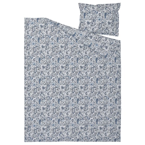 RODGERSIA Duvet cover and pillowcase, blue/white, 150x200/50x60 cm