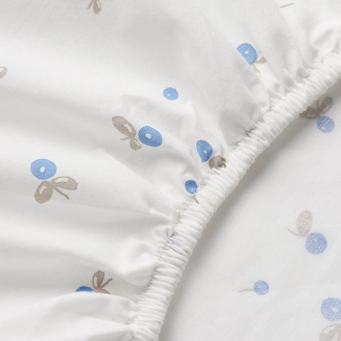 RÖDHAKE fitted sheet for cot, white/blueberry patterned, 60x120 cm