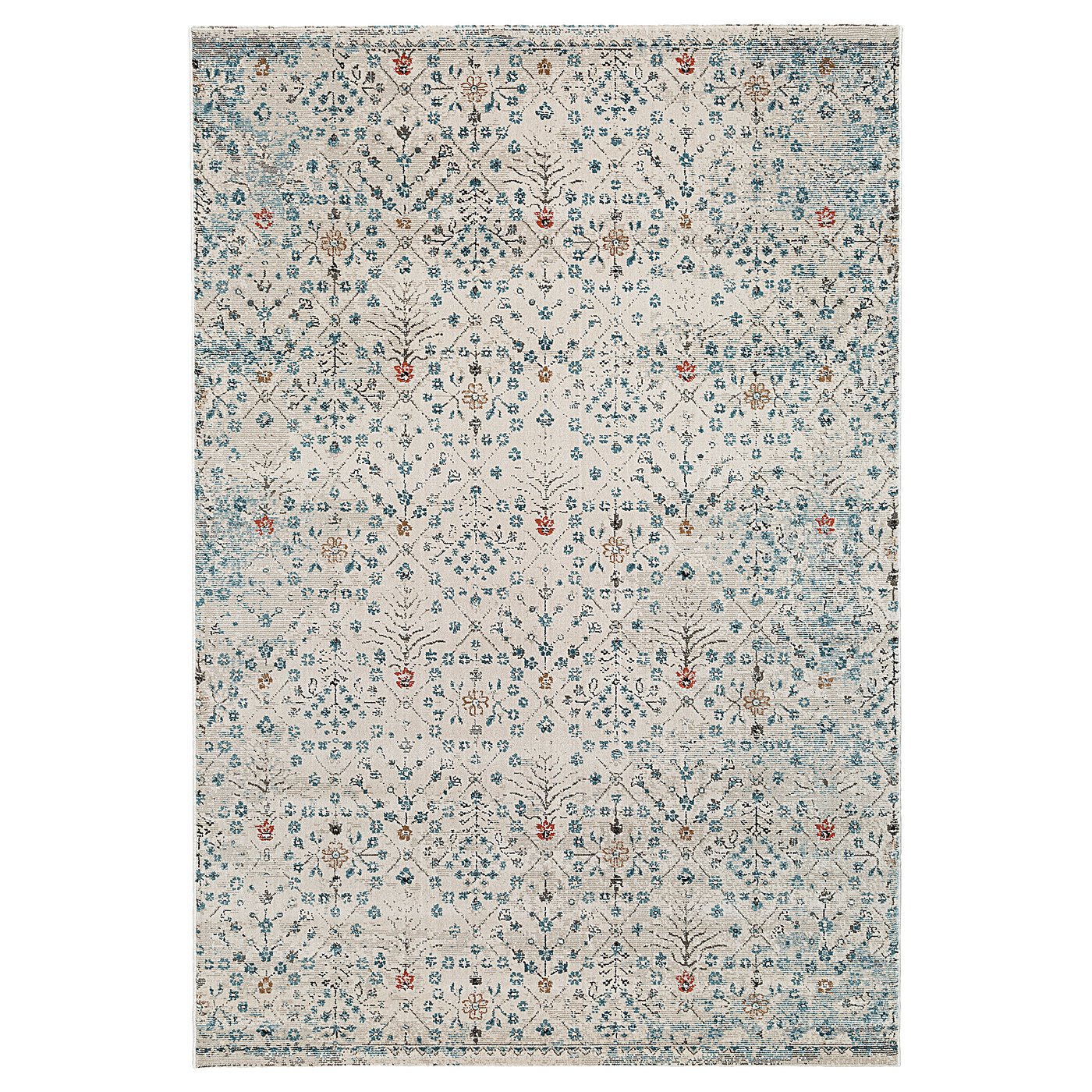 ROMDRUP rug, low pile, offwhite antique look/floral patterned, 160x230