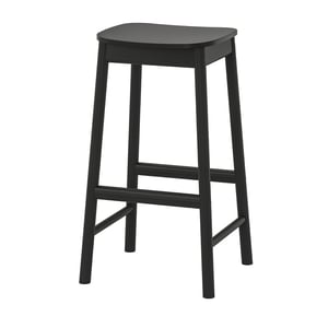Black RÖNNINGE stool with metal legs and curved wooden seat.