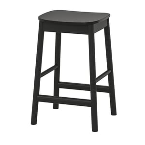Black bar stool with square seat, four legs, and crossrail, RÖNNINGE, modern design.