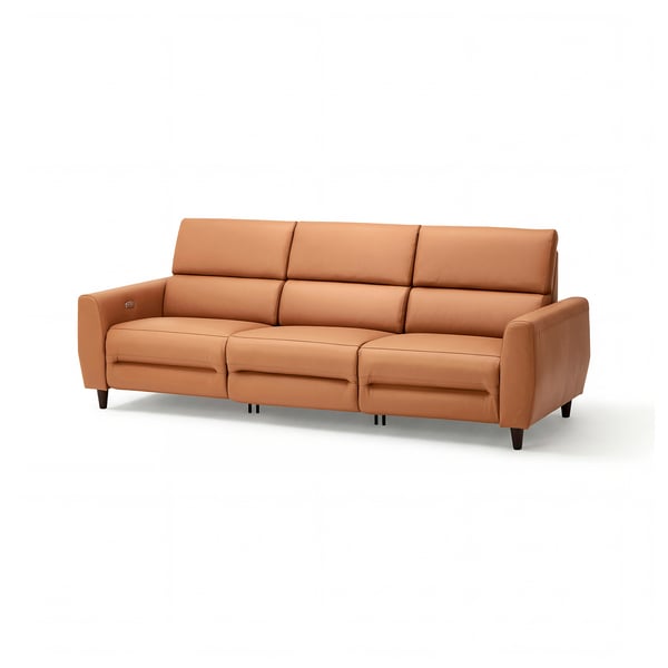 RULLERUM recliner sofa, tan, leather, sleek design, cosy, adjustable.