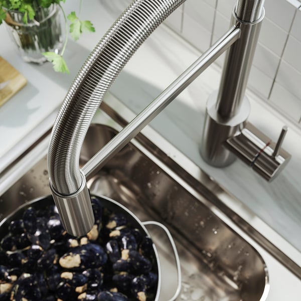 SALLSJÖN Kitchen mixer tap pull down w spray, stainless steel colour