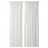 Two white sheer curtains with a subtle check pattern, made from 100% recycled polyester.