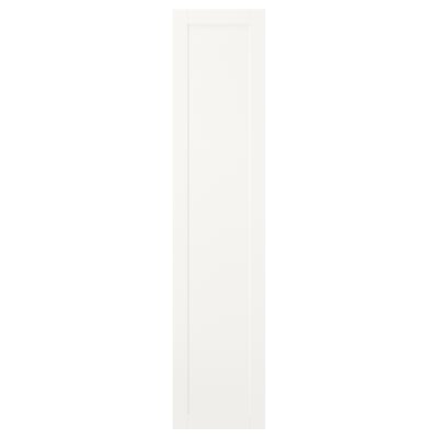 A SANNIDAL white door for platsa storage. Simple design, rectangular shape. Made from fibreboard and steel hinges.