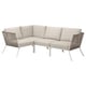 Option: A modern, light beige outdoor sectional sofa with a metal frame and woven rope design.
