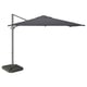 Option: Gray cantilever patio umbrella with square concrete base; provides uv protection.