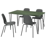SKÅLSTA Table and 4 chairs, dark grey-green marble effect hairpin black-grey/plastic black tubular metal/black-grey, 140x80 cm
