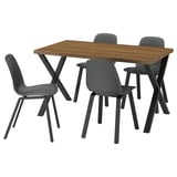 SKÅLSTA Table and 4 chairs, walnut effect X-shaped black-grey/plastic black profiled metal/black-grey, 140x80 cm