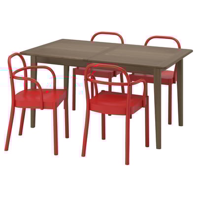 SKANSNÄS / STOCKHOLM 2025 Table and 4 chairs, brown beech/red, 150/205 cm