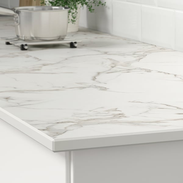 SKARARP Custom made worktop, matt white/marble effect ceramic, 1 m²x2.0
