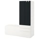 A white and black childrens wardrobe with drawers and a bench, designed for flexible storage and growth.