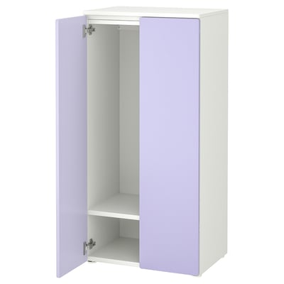 A SMÅSTAD wardrobe in light purple and white, designed for children with adjustable shelves and soft-closing doors.