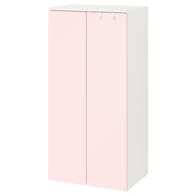 SMÅSTAD wardrobe, white & pale pink, rectangular, soft-close doors, adjustable height, perfect for kids.