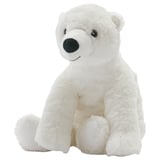 SNUTTIG polar bear plush toy. White, soft, and huggable. Made of polyester, sitting pose.