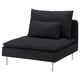 Dark grey SÖDERHAMN chair with sleek, modern design, featuring a deep seat, metal legs, and cushions made of cotton, polyester, and linen.