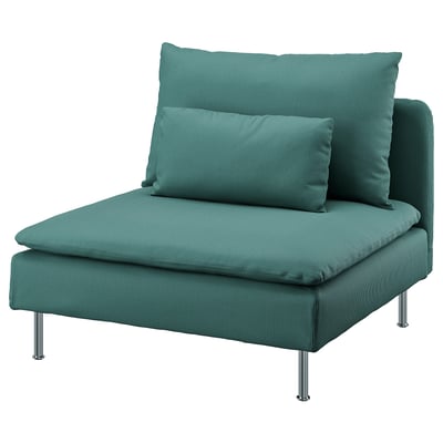 Teal SÖDERHAMN armchair with metal legs, plush, deep seat, cozy design.