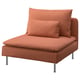 Stylish orange SÖDERHAMN chair, soft fabric, deep seat, slim lines, high legs.