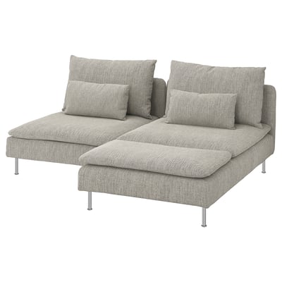 Modern gray sectional sofa with removable cushions and metal legs.