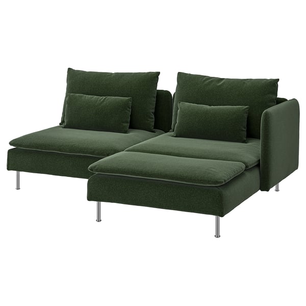 SÖDERHAMN 2-seat sofa, with chaise longue with armrest/Johanneshov dark green