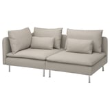 Grey ikea SÖDERHAMN sectional sofa with pattern, detachable cushions, and high legs.